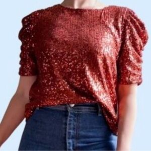 Rachel Zoe - size XS - Bronze Sequin Party Top with Ruffle Sleeve